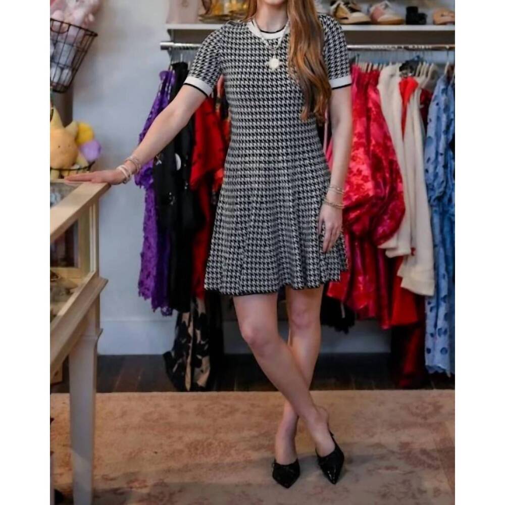 NEW ZOE AND CLAIRE houndstooth prepster dress in black